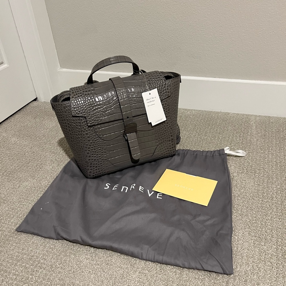 Senreve Charcoal Crocodile Embossed Backpack